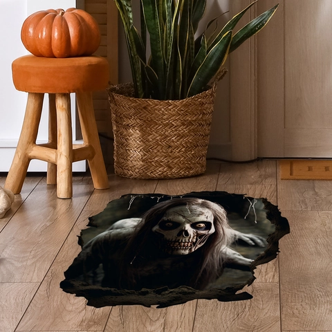 Stickers Muraux 3D Halloween Crâne De Zombie PVC Autocollant Décalcomanies De Sol Terreur Décoration De Fête Horreur