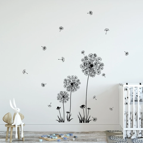 Adesivi Murali Dente De Leone Silhouette Nera PVC Decalcomanie Piante Rimovibili DIY Per Cameretta Soggiorno Camera Da Letto Casa