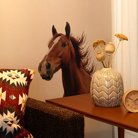 3D Realistic Horse Head Wall Sticker PVC Self-Adhesive Removable Waterproof Mural Art Decor For Living Room Bedroom