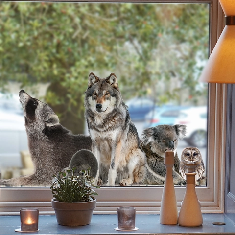 Realistische Tier Statische Fensteraufkleber PVC Doppelseitig Wasserdicht Abnehmbare Glasaufkleber Für Home Office Dekor