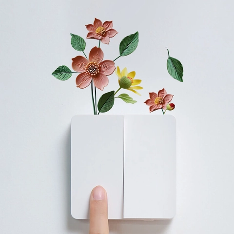 Floraler Lichtschalter Aufkleber Wasserdicht Abnehmbar PVC Blume Blatt Wandtattoo Dekoratives Home Office DIY Kunst Wandbild