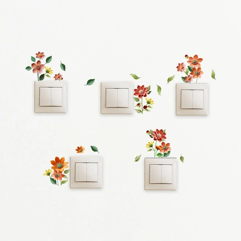 Floraler Lichtschalter Aufkleber Wasserdicht Abnehmbar PVC Blume Blatt Wandtattoo Dekoratives Home Office DIY Kunst Wandbild