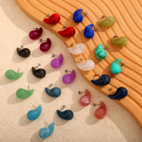 Water Drop Earrings Colorful Resin Teardrop Geometric Studs With Stainless Steel Earring Post For Women Minimalist Fashion