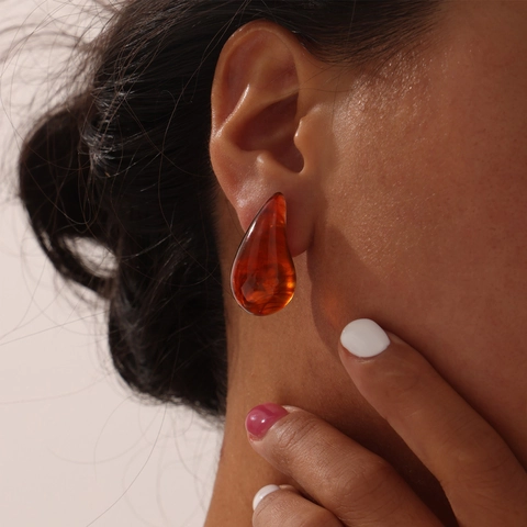 Water Drop Earrings Colorful Resin Teardrop Geometric Studs With Stainless Steel Earring Post For Women Minimalist Fashion