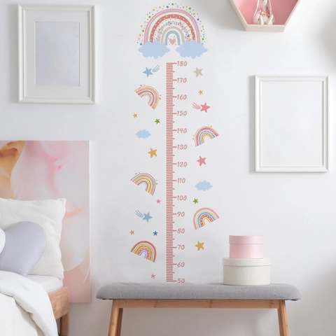 Autocollant Mural De Croissance Arc-En-Ciel Pour Enfants Dessin Animé PVC Décalcomanie Auto-Adhésive