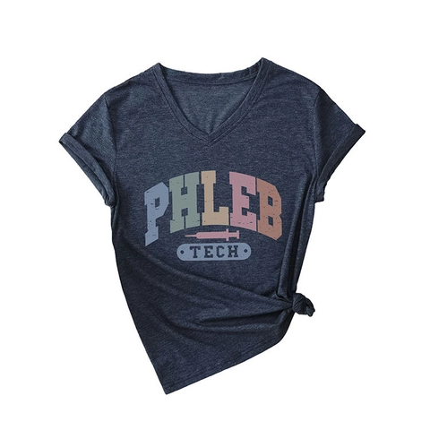 T-Shirt Da Donna Con Scollo A V Stampa Phleb Tech Manica Corta Misto Cotone Top Casual Regalo In Flebotomia Moda