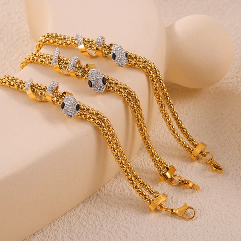 Snake Shaped Necklace And Bracelet Titanium Steel Rhinestone Tassel Long Chain Mesh Jewelry Fashion Minimalist Women