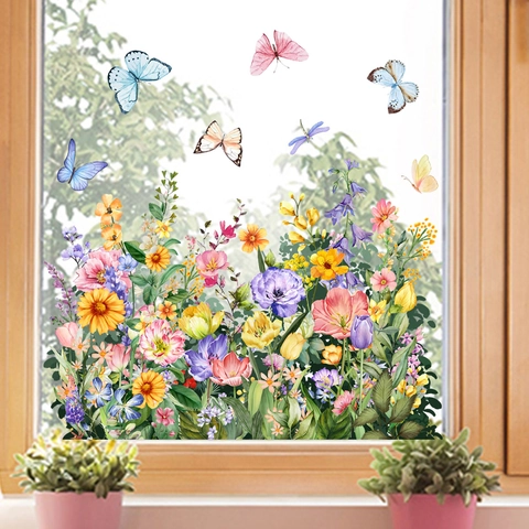 Fensteraufkleber Blumen Schmetterling Statisch PVC Glasaufkleber Doppelseitig Sichtbar Abnehmbar Dekoration