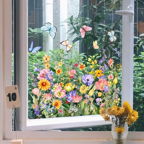 Fensteraufkleber Blumen Schmetterling Statisch PVC Glasaufkleber Doppelseitig Sichtbar Abnehmbar Dekoration