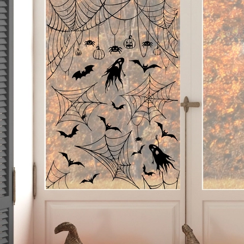 Halloween Vensterstickers Zwarte Silhouet Vleermuis Spinnenweb Geest PVC Verwijderbaar Statische Stickers Voor Glas Feest