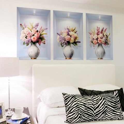 3D Muurstickers Bloemenvaas Marmer Patroon Zelfklevend PVC Muurschildering Decoratie Woonkamer Slaapkamer
