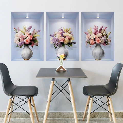 3D Muurstickers Bloemenvaas Marmer Patroon Zelfklevend PVC Muurschildering Decoratie Woonkamer Slaapkamer