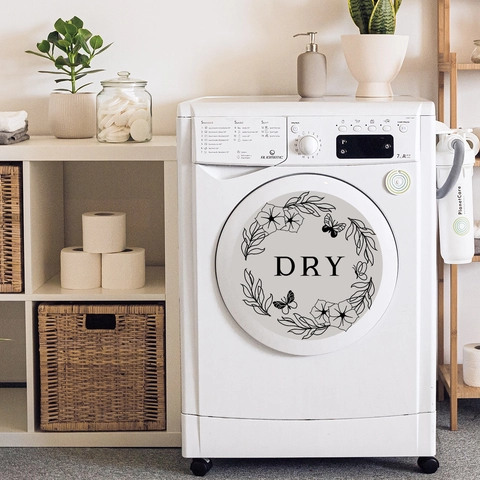 Stickers Muraux PVC Lavage Séchage Fleurs Papillon Décalcomanies Amovibles pour Lave-Linge Sèche-Linge Buanderie Décoration Maison
