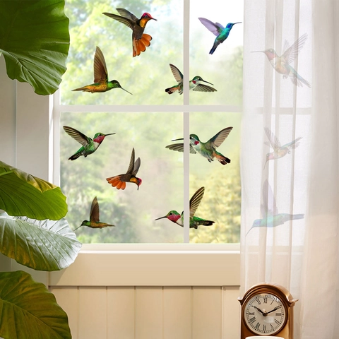 Colorful Hummingbird Window Clings Double Sided Static Stickers For Glass Anti Collision Bird Strike Decoration For Home Office