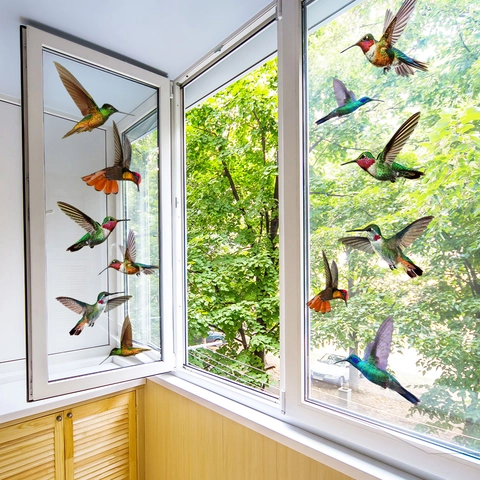 Colorful Hummingbird Window Clings Double Sided Static Stickers For Glass Anti Collision Bird Strike Decoration For Home Office