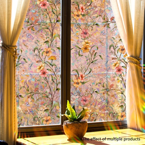 Static Cling Window Film Floral Butterfly Rainbow Glass Decal Privacy Non Adhesive Removable PVC Decorative