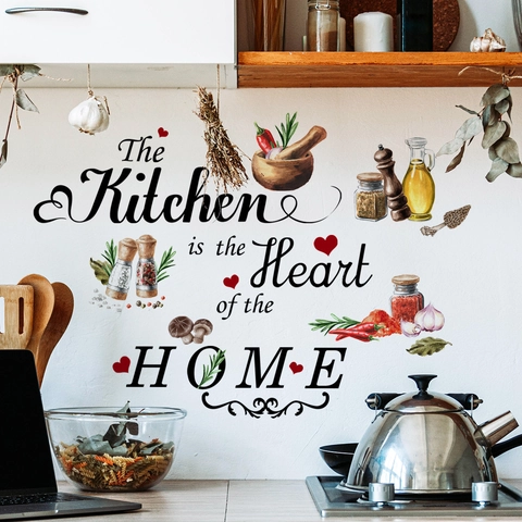 Adesivi Murali The Kitchen Is The Heart Of The Home In PVC Rimovibile Con Verdure Acquerello Per Decorazione Cucina Casa