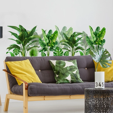 Tropische Groene Planten Muurstickers PVC Waterdicht Verwijderbaar Zelfklevend Bananenblad Monstera Muurstickers Voor Woonkamer Decor