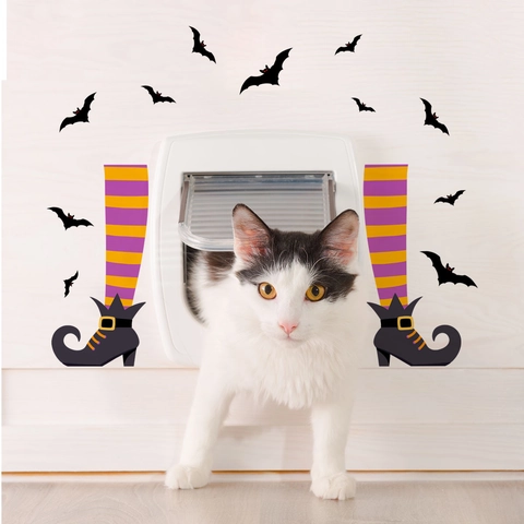 Halloween Wall Stickers Witch Legs And Bats PVC Self Adhesive Waterproof Decals Cartoon Holiday Home Decor Window Mural