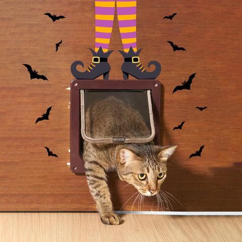 Halloween Wall Stickers Witch Legs And Bats PVC Self Adhesive Waterproof Decals Cartoon Holiday Home Decor Window Mural