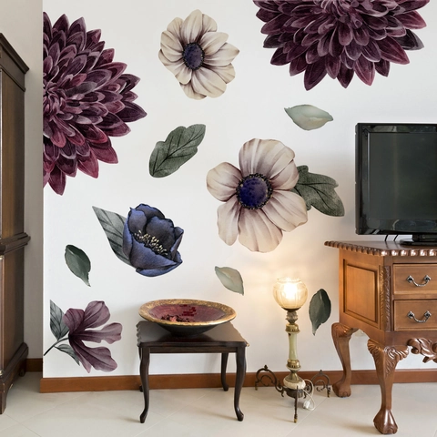 Stickers Muraux Fleurs Aquarelle Décalcomanies 3D Pour Salon Chambre À Coucher Décor Maison Auto-adhésif Amovible