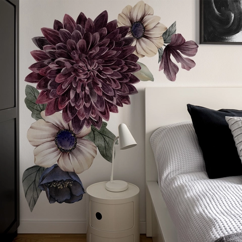 Stickers Muraux Fleurs Aquarelle Décalcomanies 3D Pour Salon Chambre À Coucher Décor Maison Auto-adhésif Amovible