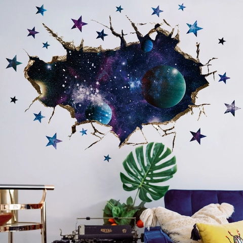 Autocollants Muraux 3D Galaxie Espace Amovibles PVC Ciel Étoilé Planètes Décalcomanies Pour Chambre D'Enfant Salon Décor