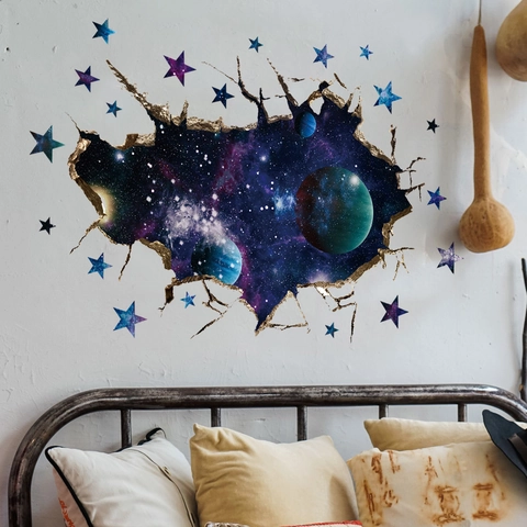 Autocollants Muraux 3D Galaxie Espace Amovibles PVC Ciel Étoilé Planètes Décalcomanies Pour Chambre D'Enfant Salon Décor