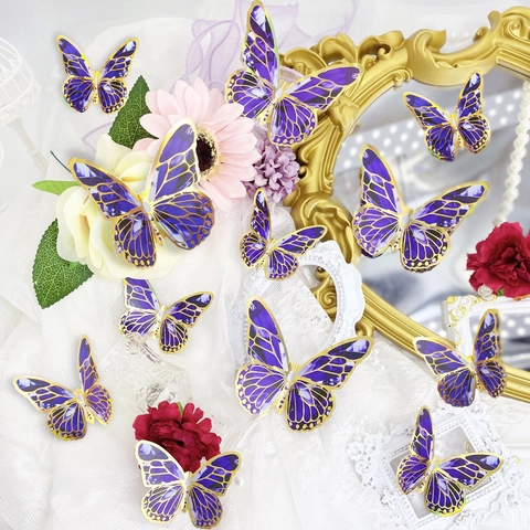 Stickers Muraux Papillon 3D Creux Bordure Dorée PVC Décalcomanies Décoratives Pour Mariage Fête Maison Salon Chambre Élégant