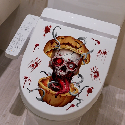 Halloween Horror Toilet Sticker Pompoen Schedel Bloed Handafdruk PVC Waterdicht Sticker Voor Badkamer Feest Decoratie