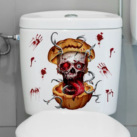 Halloween Horror Toilet Sticker Pompoen Schedel Bloed Handafdruk PVC Waterdicht Sticker Voor Badkamer Feest Decoratie