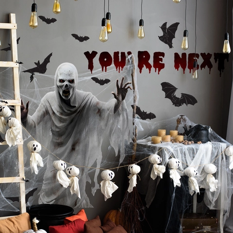Halloween Ghost Bat Wall Stickers Set YOU'RE NEXT Blood Drip Scary PVC Removable Mural For Party Home Indoor Outdoor Decor