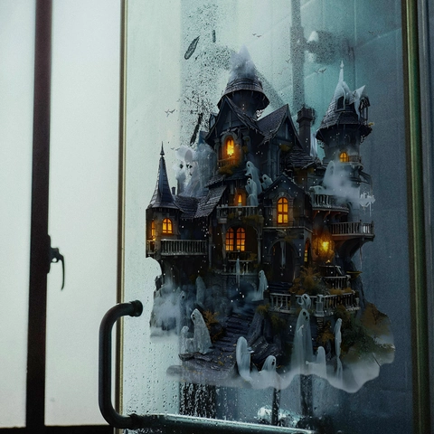 Halloween Haunted Castle Wall Sticker Ghost Bat PVC Decorative Window Decal Gothic Mystery Party Home Decor