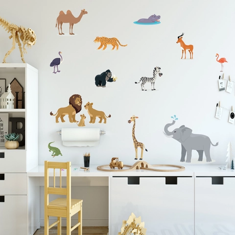 Pegatinas de Pared Educativas Animales Dibujos Animados PVC Impermeable Nombres Inglés Calcomanías Para Dormitorio Niños Decoración Pared