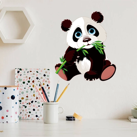 Cartoon Panda Eating Bamboo Wall Sticker Waterproof PVC Animal Decal For Kids Room Bedroom Nursery Home Decor