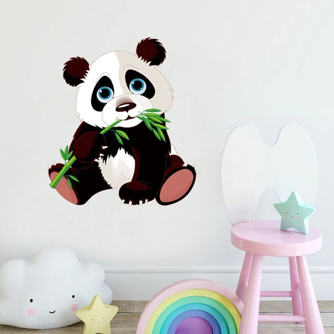Cartoon Panda Eating Bamboo Wall Sticker Waterproof PVC Animal Decal For Kids Room Bedroom Nursery Home Decor