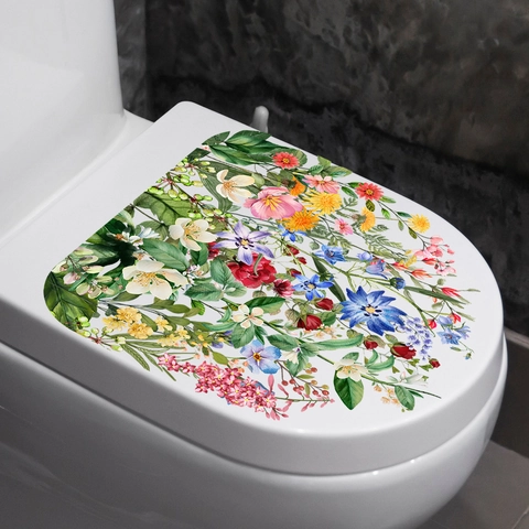 Toiletdeksel Sticker Bloemen PVC Zelfklevend Waterdicht Badkamer Achtergrond Muursticker Bloemboeket Decoratie
