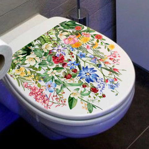 Adesivo per WC con Fiori Selvatici ad Acquerello Autoadesivo Impermeabile Decalcomania da Parete Bagno Floreale Decorazione Casa