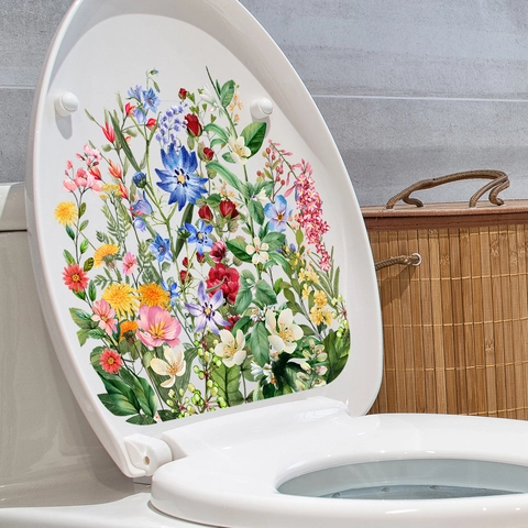 Toiletdeksel Sticker Bloemen PVC Zelfklevend Waterdicht Badkamer Achtergrond Muursticker Bloemboeket Decoratie