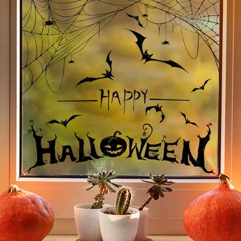Halloween Window Sticker PVC Black Bat Spider Web Pumpkin Double Sided Printing Static Cling Decoration