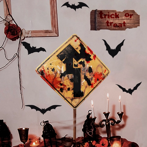 Stickers Muraux Halloween PVC Chauves-souris Taches De Sang Panneau Trick Or Treat Décoration Ambiance Fête Horreur