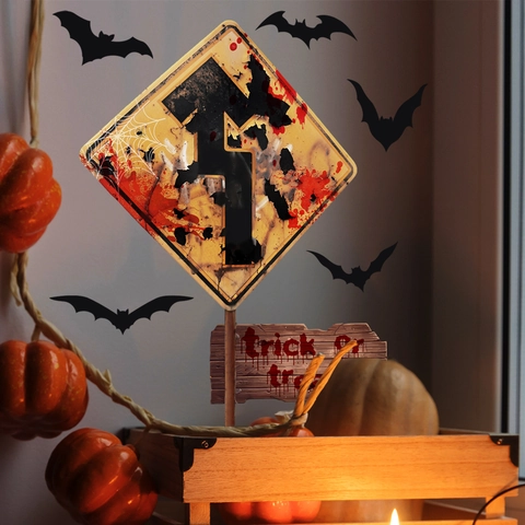 Stickers Muraux Halloween PVC Chauves-souris Taches De Sang Panneau Trick Or Treat Décoration Ambiance Fête Horreur