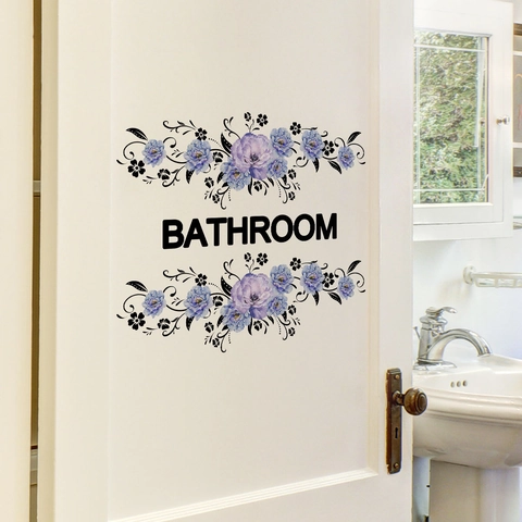 Lila Ranke Blumen Badezimmer Wandtattoo Selbstklebend PVC Wasserdicht Tür Aufkleber Für Toilette Home Dekor