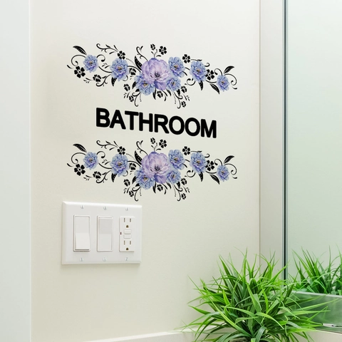 Lila Ranke Blumen Badezimmer Wandtattoo Selbstklebend PVC Wasserdicht Tür Aufkleber Für Toilette Home Dekor