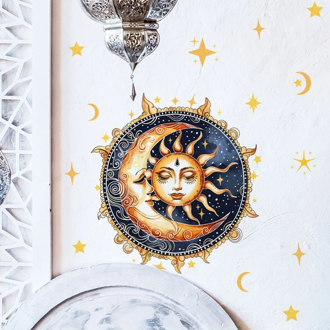 Pegatinas De Pared Sol Luna Estrellas PVC Impermeable Mandala Celestial Estilo Bohemio Decoración Hogar Para Sala De Estar Dormitorio Estética Vintage
