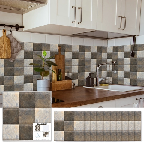 Pegatinas De Azulejos De PVC Con Patrón De Mármol Retro Autoadhesivas Impermeables Para Decoración De Pared De Cocina Y Baño