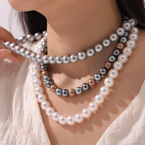 Elegant Imitation Artificial Pearl Necklace For Women High Luster Round Shell Bead Choker Simple Minimalist Jewelry Titanium Steel