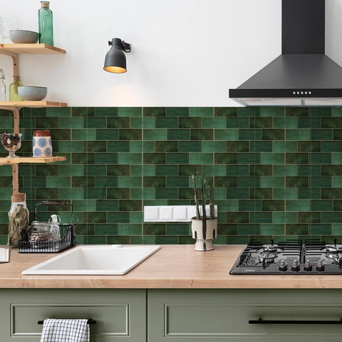 Pegatinas Azulejos Verde Retro Impermeable PVC Autoadhesivas Mármol Calcomanías Pared Para Cocina Baño Decoración Hogar