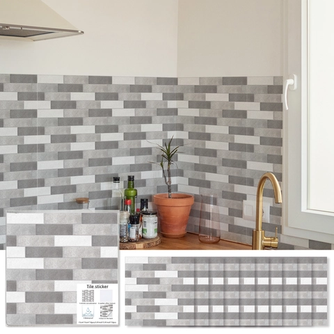 Pegatinas De Azulejos Retro Gris Blanco Impermeables PVC Calcomanías De Pared Para Cocina Baño