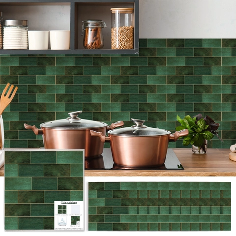 Pegatinas Azulejos Verde Retro Impermeable PVC Autoadhesivas Mármol Calcomanías Pared Para Cocina Baño Decoración Hogar